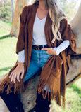 Soft Camel Knit Pocket Kimono With Fringe