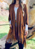 Soft Camel Knit Pocket Kimono With Fringe