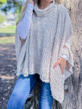 Cozy Turtleneck Poncho Textured Beige Faux Fur