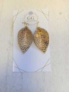 Gold Leopard Pinched Leaf Genuine Leather Earrings