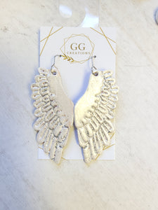 Angel Wings White Leather Earrings