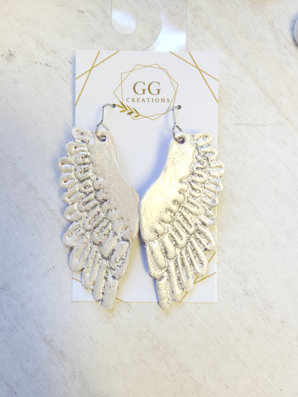 Angel Wings White Leather Earrings