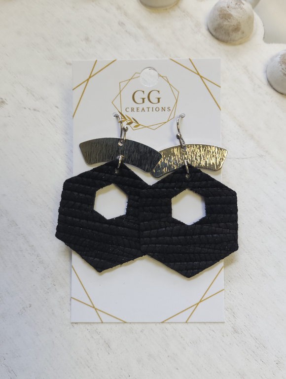 Black Octagon - Genuine Leather Earrings