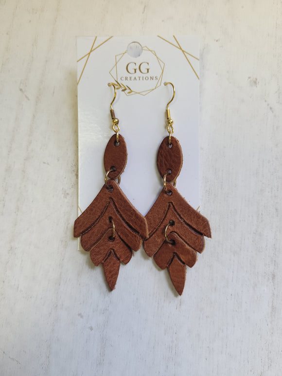 Brown Leaf - Genuine Leather Earrings
