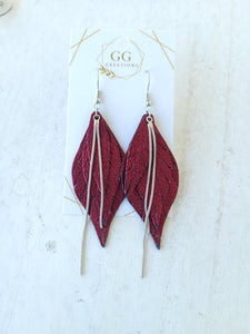 Layered Fringe Metallic Burgundy - Genuine Leather Earrings