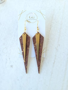 Long Cork Geometric Genuine Leather Earrings