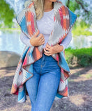 Aztec Printed Stitch Detail Round Shawl Vest