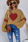 Lily Clothing - WOMEN OVERSIZED HEART PRINTING RIBBED PULLOVER_CWOSWL0323: APRICOT / (S) 1