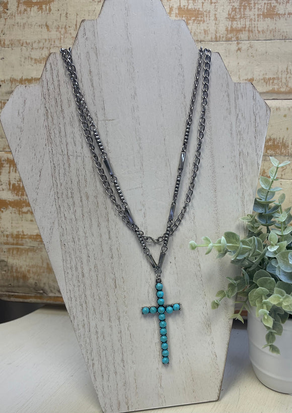 Big Turquoise Cross Necklace