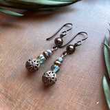 Vintage Bohemian Earrings Filigree Stacked Bead Gypsy Copper