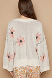 V-Neck  Floral Pattern Chenille Pullover Sweater