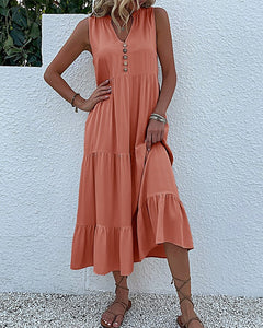 Coral Sleeveless Loose Maxi Dress