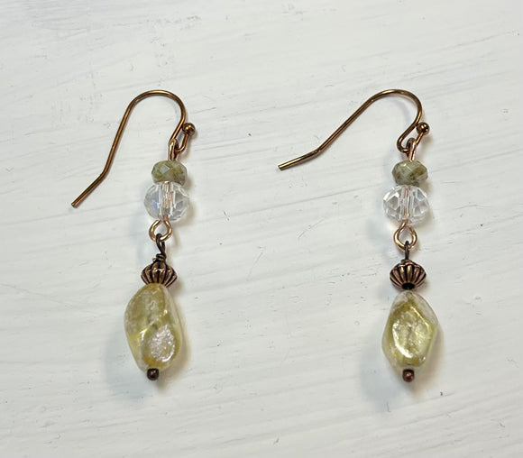 Mercury Glass & Pale Chartreuse Earrings