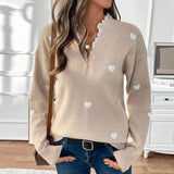 Khaki Lace Pullover V-Neck Valentine's Sweater