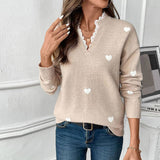 Khaki Lace Pullover V-Neck Valentine's Sweater