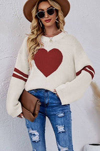 Lily Clothing - WOMEN OVERSIZED HEART PRINTING RIBBED PULLOVER_CWOSWL0323: APRICOT / (S) 1