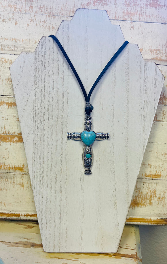 Turquoise Heart Cross Necklace