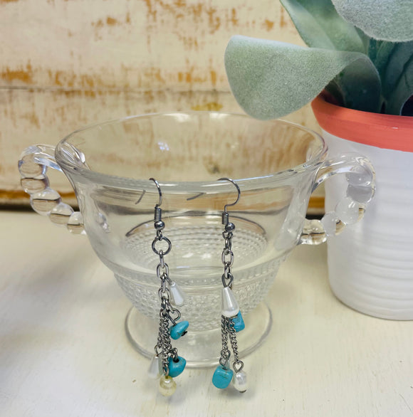 Dangled Pearl & Turquoise Earrings