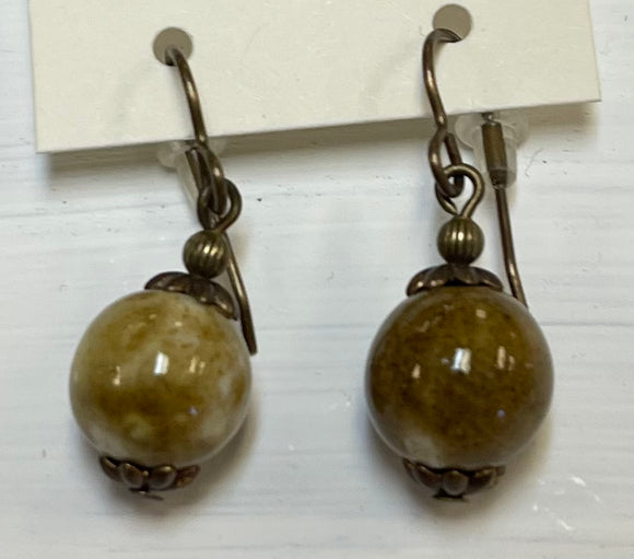 Round Ceramic Brown Earrings