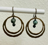 Double Brass Turquoise Earrings