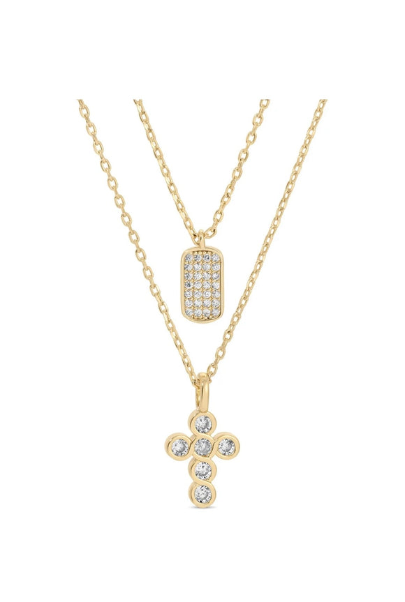 Double Layer CZ Cross Necklace