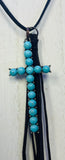 Long Cross Turquoise Tassel Necklace