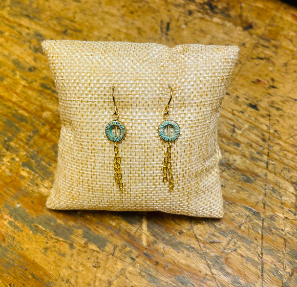 Gold-Green Tassle Earrings