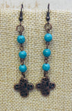 Dangled Turquoise Beads with Copper Cross Earrings