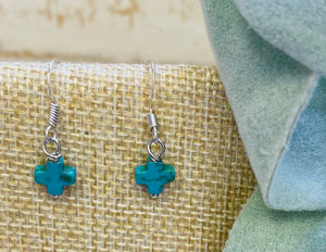 Small Turquoise Cross Earrings
