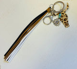 G? Leopard Print Steer Head Sunflower Tassel Keychain