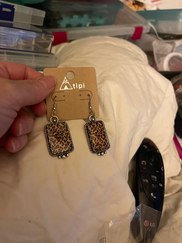 +Leopard square earrings