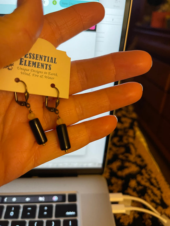 Obsidian Black Tube Earrings