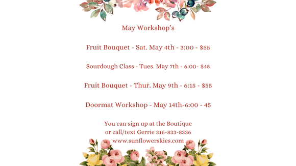 May Workshops - $35 - $55