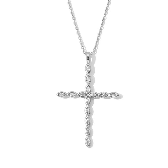Large CZ Cross Pendant Necklace