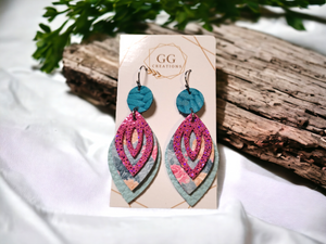 Floral Dangle Drop Leather Earrings