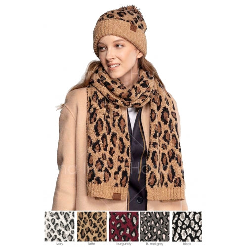 Super Soft Leopard Knit Latte Scarf