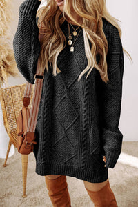 Cable Knit Drop Shoulder Loose Fit Sweater Black Dress