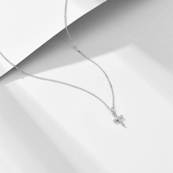 Dainty Cross Charm Pendant Necklace in 925 Sterling Silver & Gold