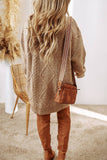 Cable Knit Drop Shoulder Loose Fit Sweater Tan Dress