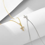 Dainty Cross Charm Pendant Necklace in 925 Sterling Silver & Gold