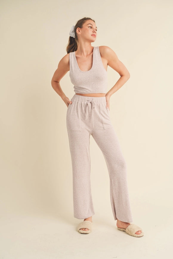 Soft Brushed Hacci Pink Lounge Tank and Pants Set