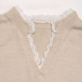 Khaki Lace Pullover V-Neck Valentine's Sweater