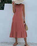 Coral Sleeveless Loose Maxi Dress