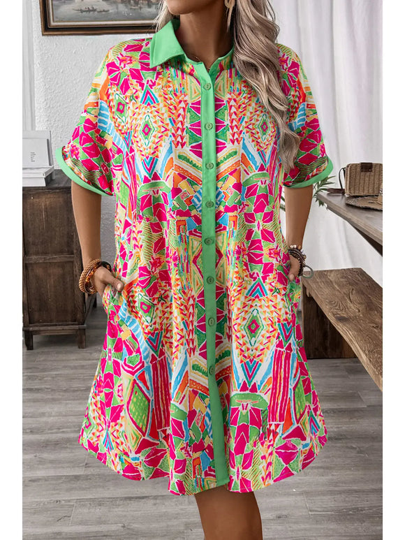 Geometric Print Shirt Dress