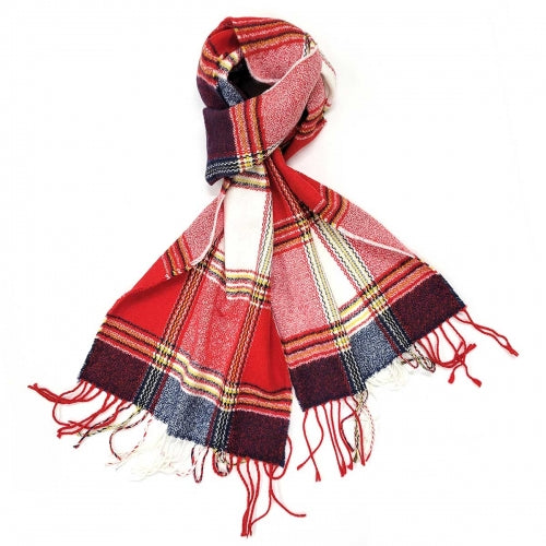 Cashmere Plaid Red & Navy Scarf