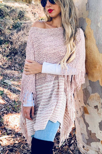 Stripe Soft Knit Poncho Cardigan With Tassel