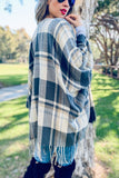 Plaid Cozy Knit Kimono Cardigan With Tassel