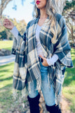 Plaid Cozy Knit Kimono Cardigan With Tassel