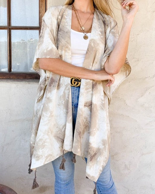 Feather Printed Cardigan With Tassel