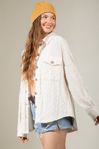 Cable Knit Cream Collared Jacket